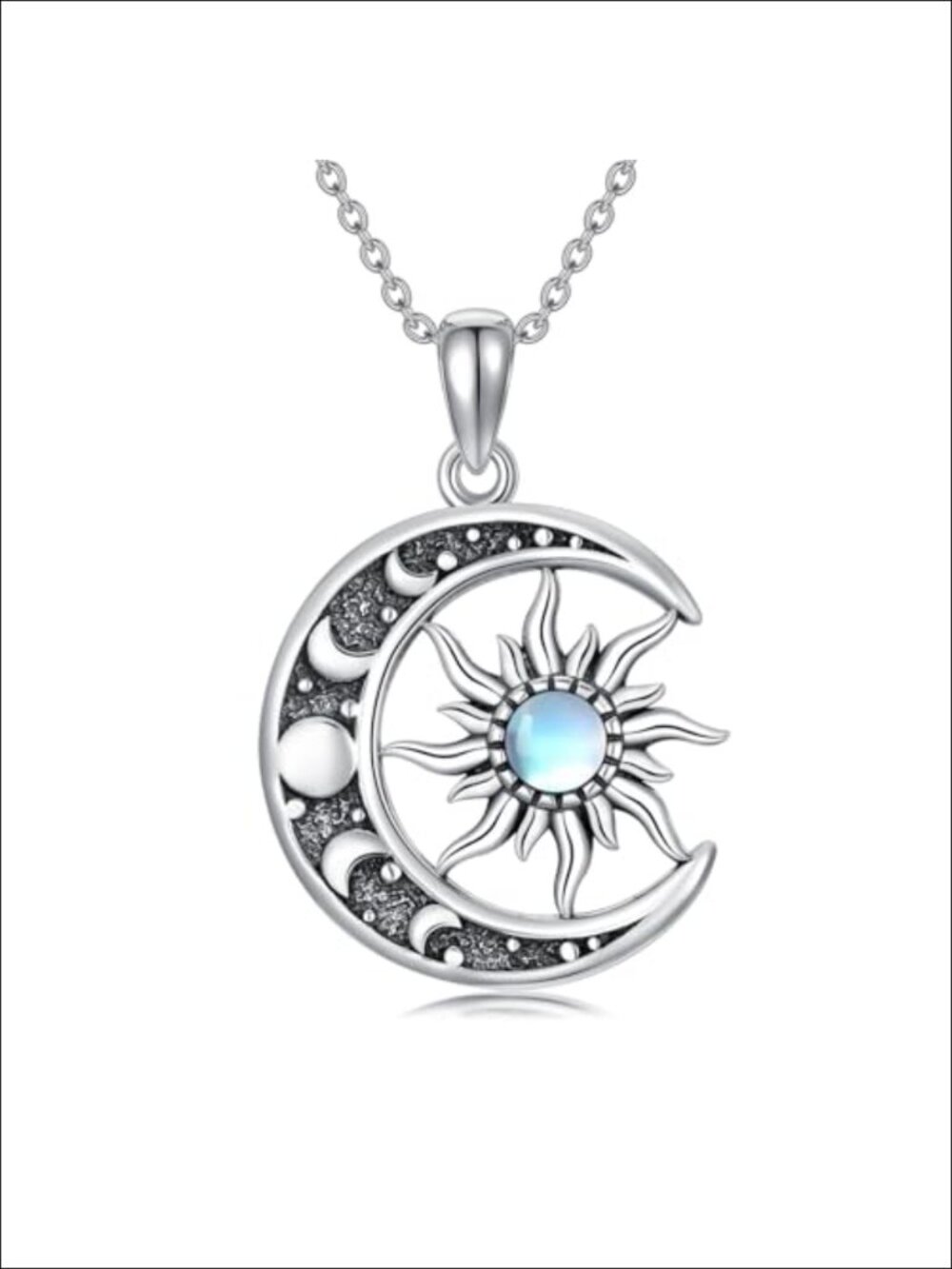 Sun Moon Pendant Necklace 925 Sterling Silver Birthstone Moonstone